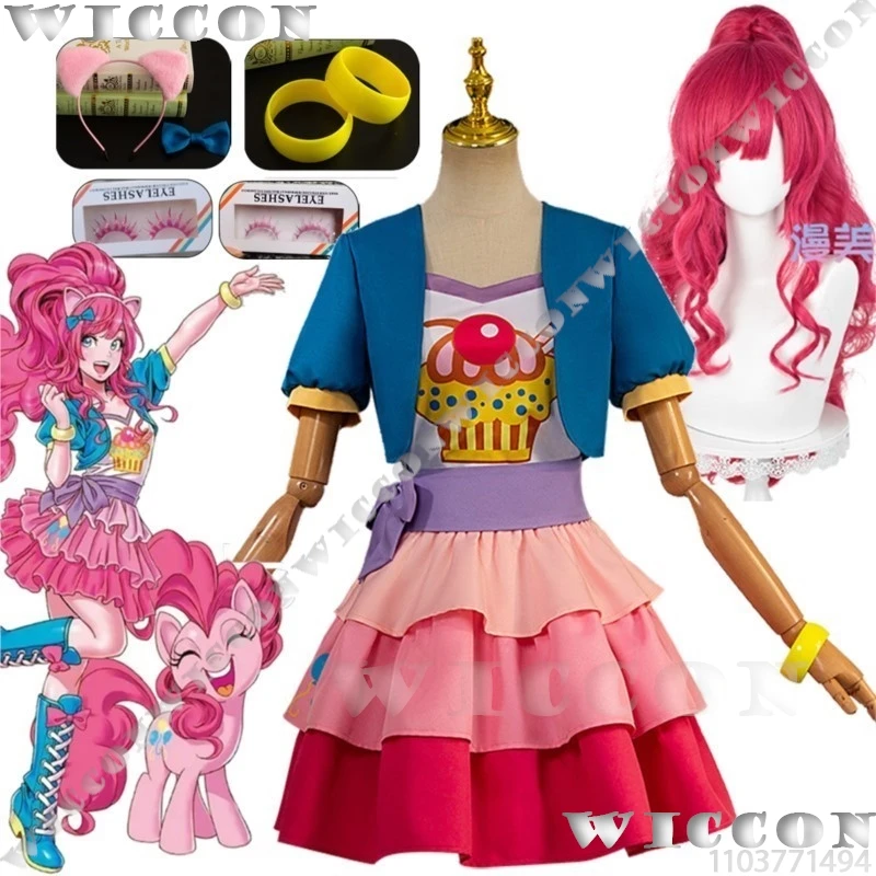 Pinkamena Diane Pie Anime Pony Pinkie koláč Cosplay kostým torta sukňa parochňu mihalnice Dám