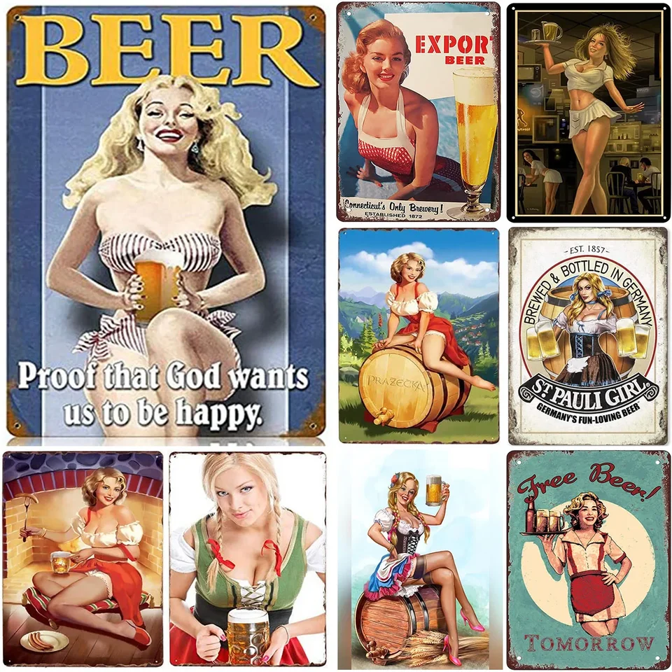 Pinup Girls pivo kovové plechové značky nástenné plagáty plagáty Plake
