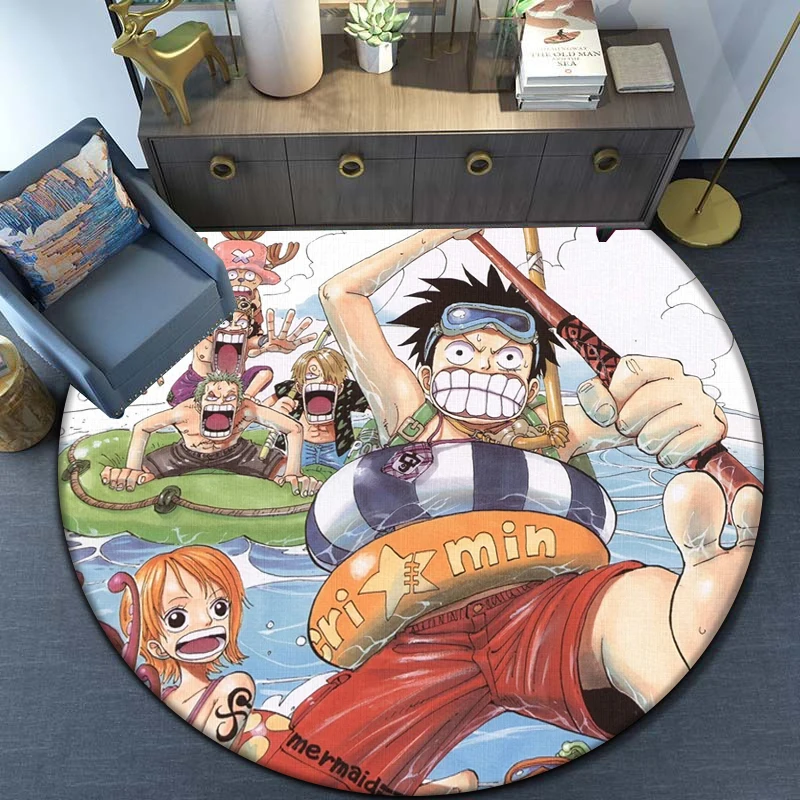 Pirate King Luffy Cartoonround Carpet pre koberce v obývacej izbe Koberce Kempovanie piknikových rohoží flanelové protišmykové koberce jogy darčeky, chladné koberce