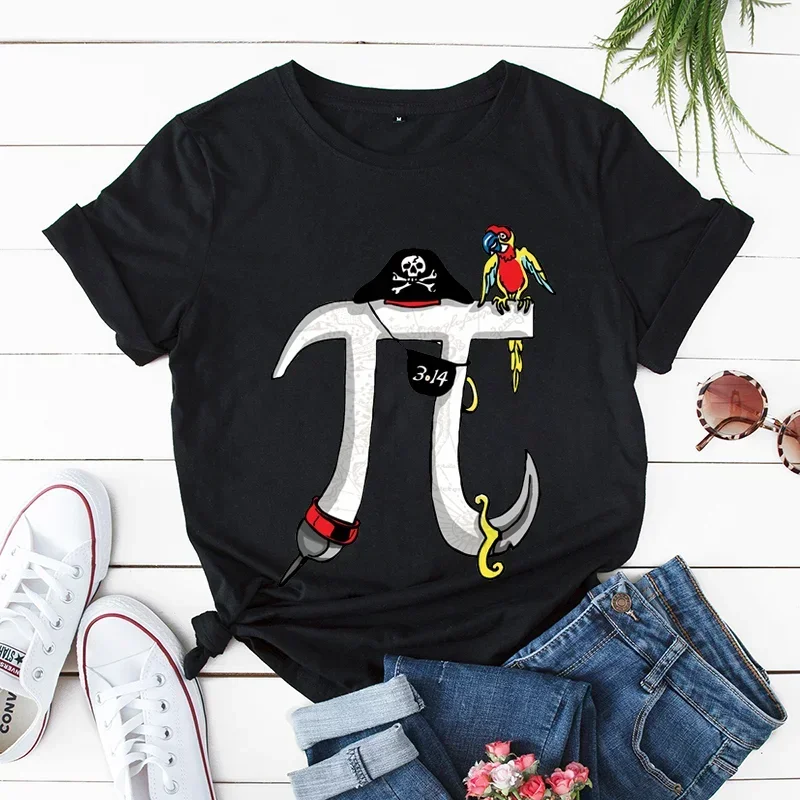 Pirate Pi Day Symbol Symbol Ženy vtipné karikatúry tričko y2k 90. ​​roky harajuku grafický ulzzang tričko estetické topené tričká THIPE, ženské tričká