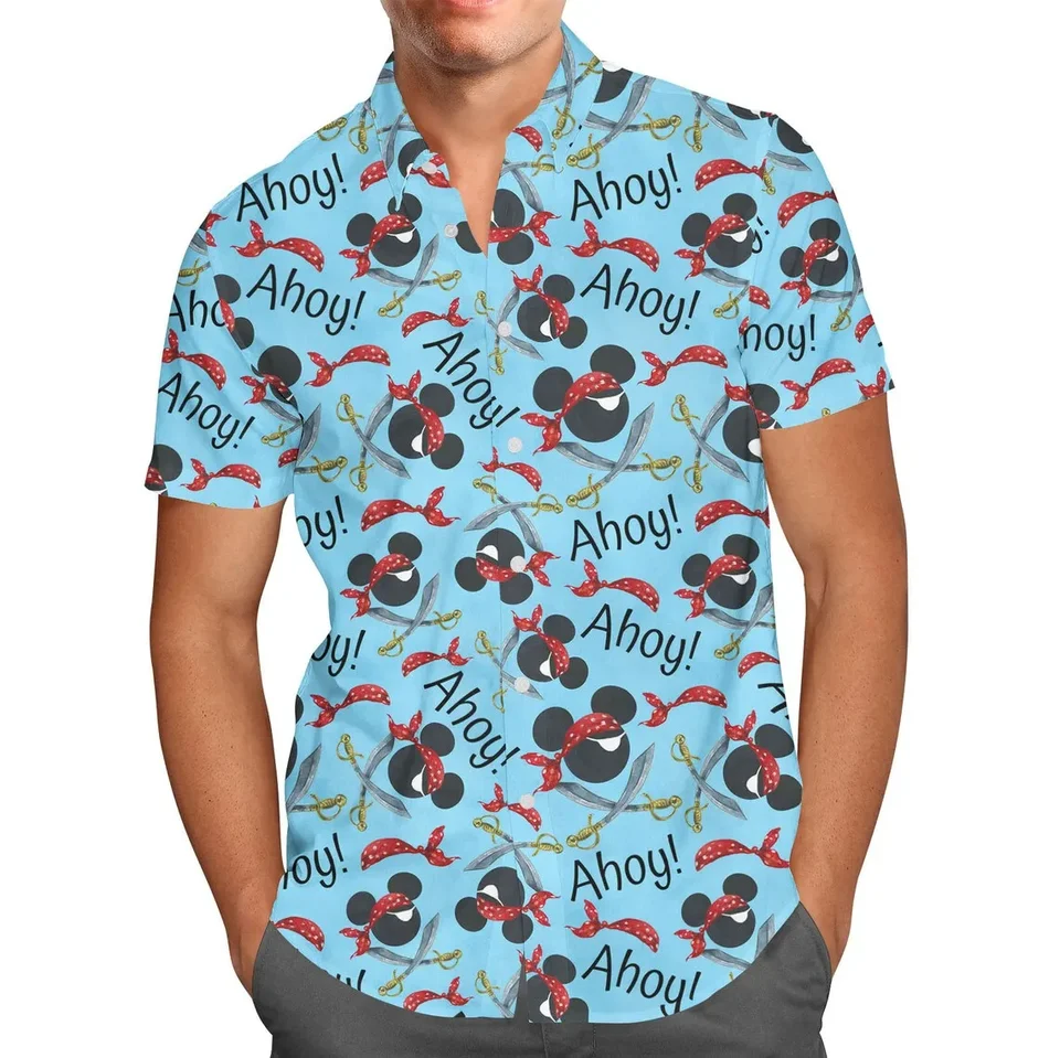 Pirát Mickey Ahoy! Havajské tričko Disney Cruise Inspired Pánske gombíky dole shortsleevedí košeľa pláž vintage košeľa Men ženy top