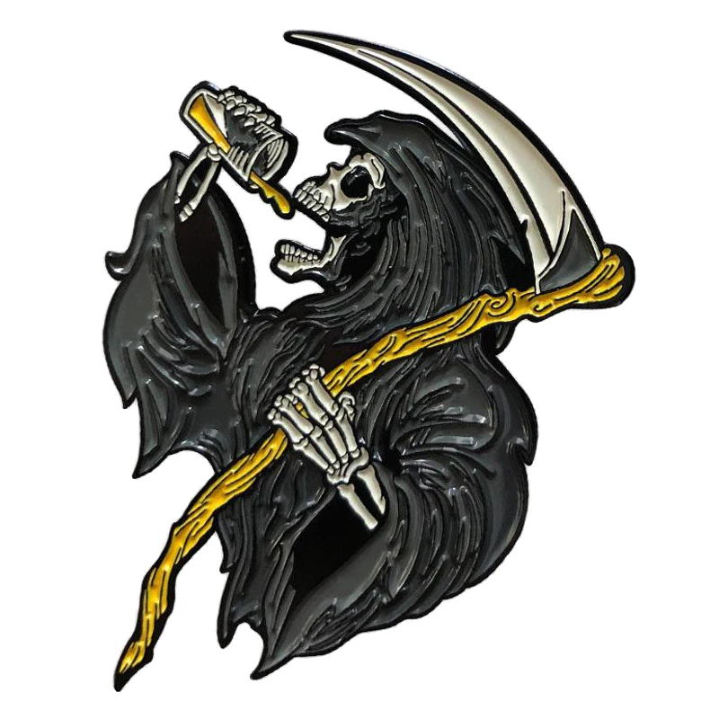 Pitie Reaper Smalt Pin Gothic Death Love Coffee Brošor Spooky spirt odznak z chladného umenia príslušenstvo Halloween Coustume šperky