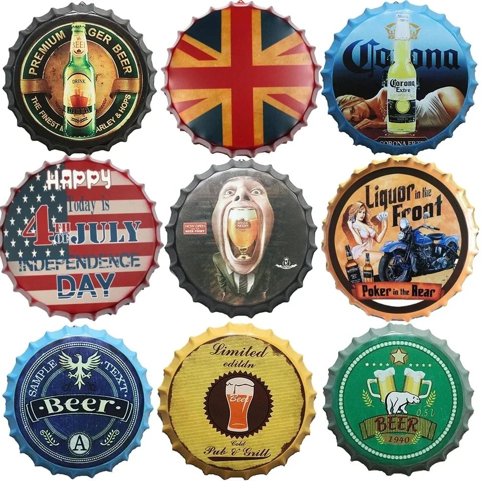 Pivo víno na zdravie okrúhle znaky kreatívne remeselné pivo čiapka cínový znak retro kovový železný maľba barová kaviareň stena dekorácie závesné plakety