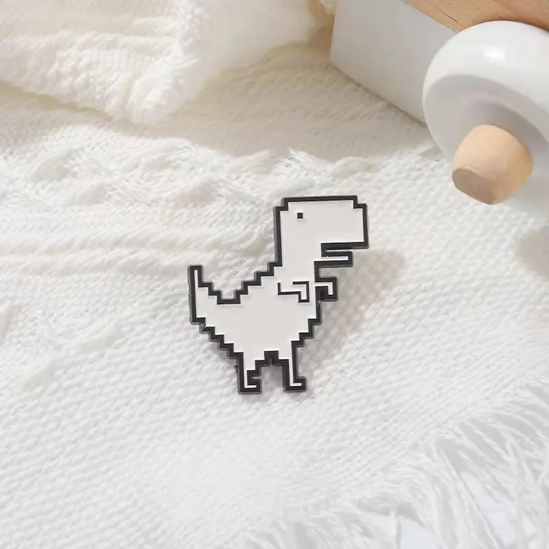 Pixel Dinosaur Smalt Pins White Cute Tyrannosaurus Brošes klošné odznaky doplnky batohový klobúk darček priateľ šperky veľkoobchod