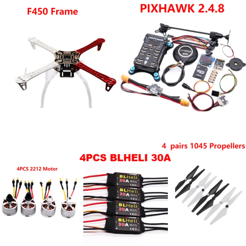 Pixhawk2.4.8 Flight Control F450 Dron Kit Ardupilot 100MW Rádio Telemetry Quadcopter Blheli 30a 2212