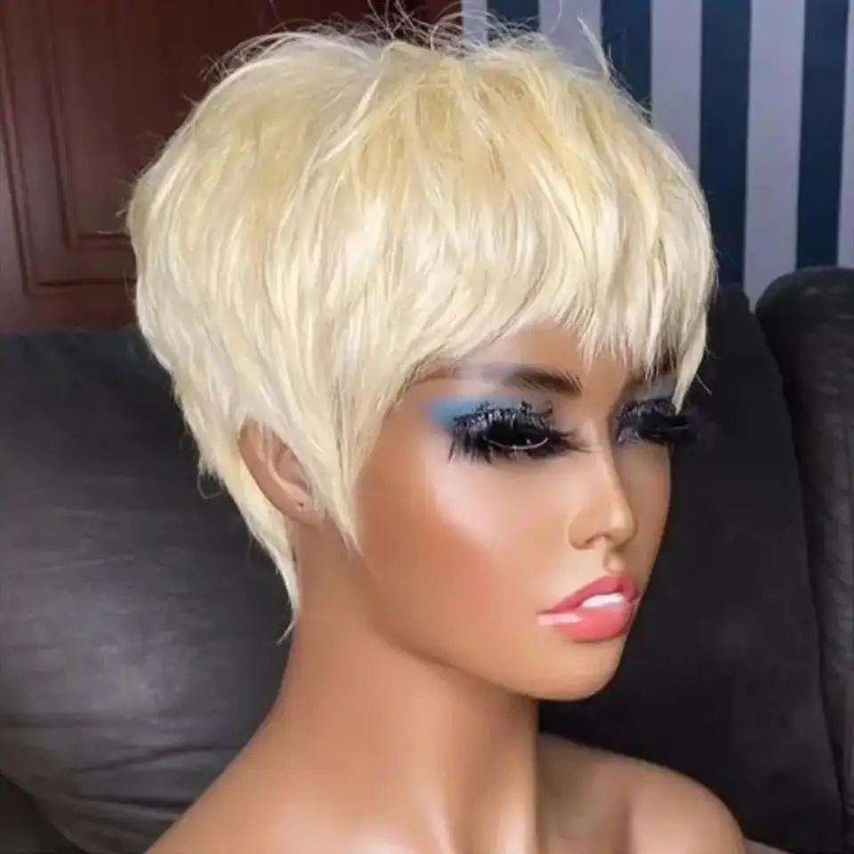 Pixie strih Parochňa krátke rovné ľudské vlasy parochňa pre ženy 150% hustota vyrobená remy parochňa 350/99j/613 Farba 6 palcov Parochňu pre ľudské vlasy