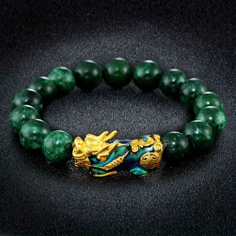 Pixiu náramok bohatstvo požehnanie Amulet Jade korálky náramok Zlatý náramok Pixiu Malachit kamenné korálky pre mužov