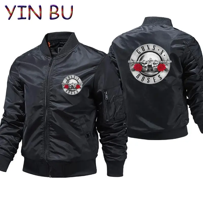 Pištoľ a ruže rocková skupina Guns n Roses Mužské bombardovacie bundy Pánske husté zimné bunda Windbreaker Pilot Parkas Coat plus veľkosť
