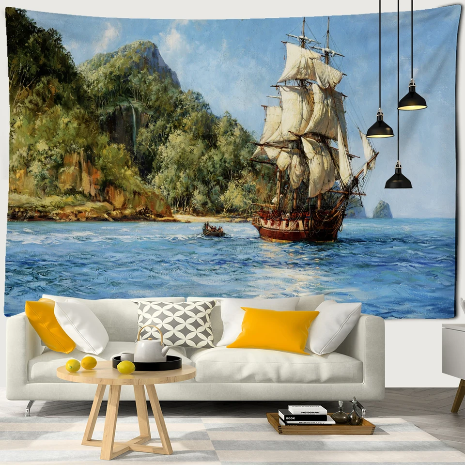 Plachetnica tapiséria Ocean Cruise Wall zavesenie multifunkčného boho tlačeného postele prikrývky na jogu, prikrývku piknikovú handričku