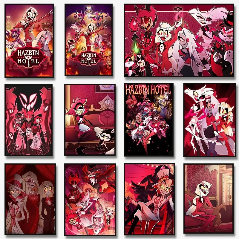 Plagát Canvas Cartoon H-Hazbin H-Hotels Painting Wall Art Obrázky pre obývaciu izbu Domáca dekor Cuadros estetická izba dekor