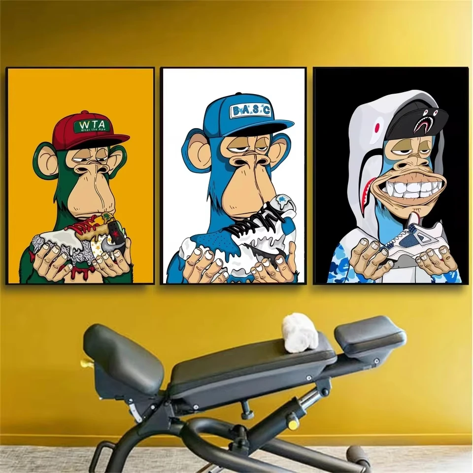Plagát tenisky opice Žiadny zarámovaný plagát Kraft Club Bar papier Vintage plagát Self-pasívne nástenné umenie maľba spálne Študijné nálepky