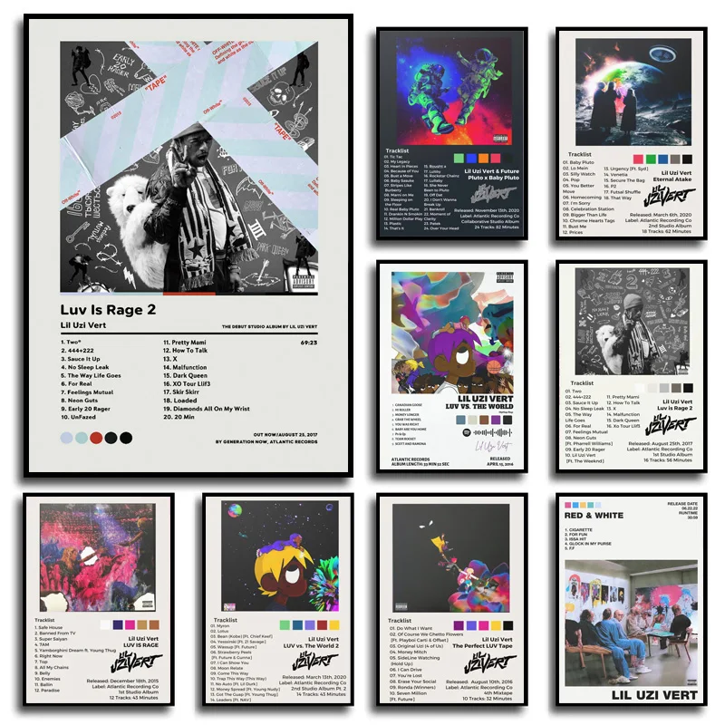 Plagát výtlačky s lil uzi vert luv is Rage 2 World 2 Rap Music Cover Cover Canvas maľba nástenné umenie Obývacia izba Domovod