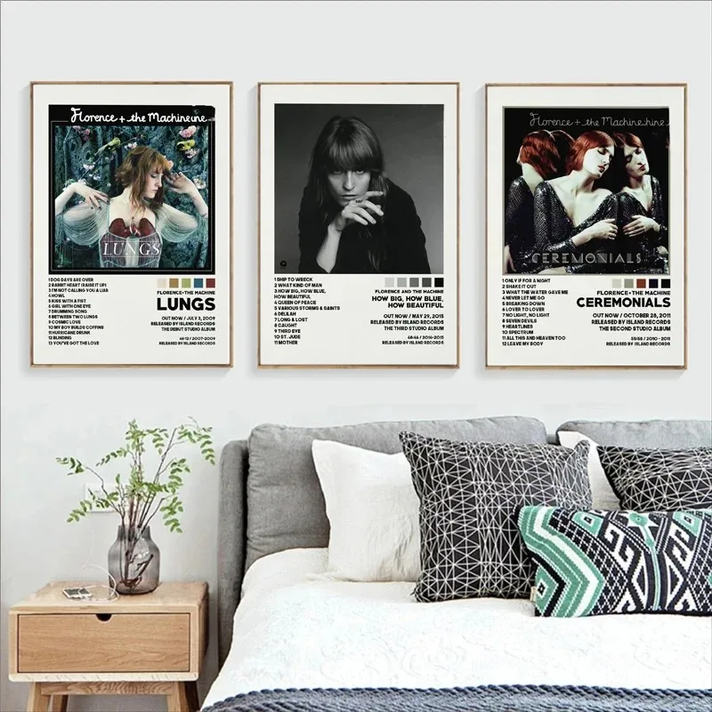 Plagáty výtlačky Florence Tracklist stroj modrá How Beautiful Music Album Canvas Painting Wall Art Picture Obývacia izba Domovod