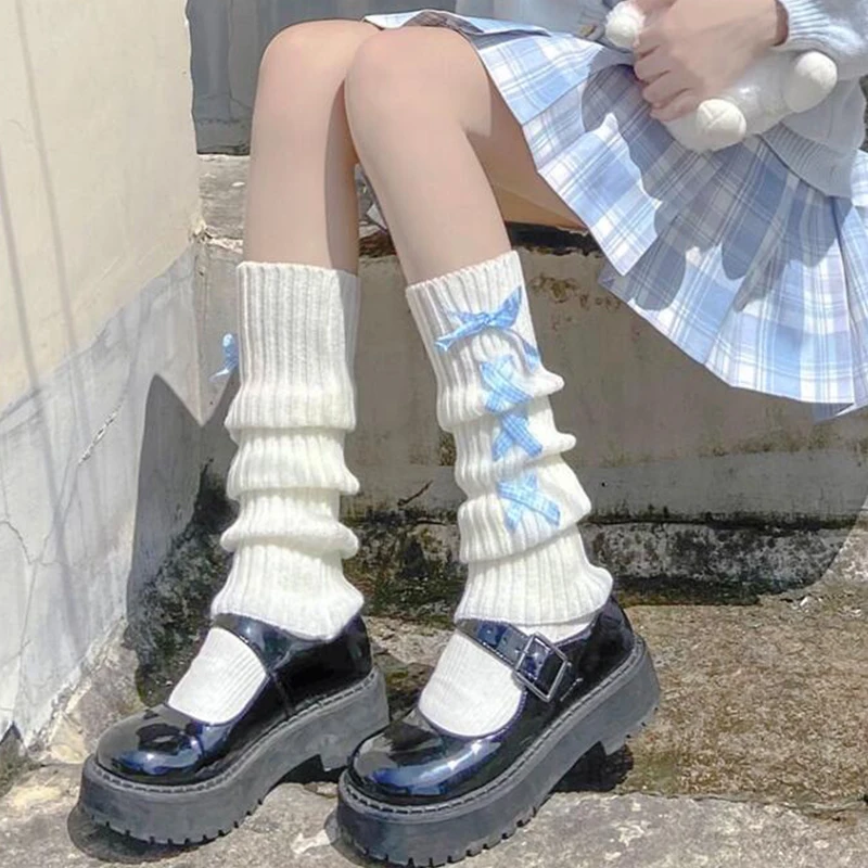 Plaid Ribbon Strap Lolita White Nughtrené ohrievače dizajn ružová cukrová farba zimná dámska roztomilé dlhé lolita ponožky jk ohrievače nôh