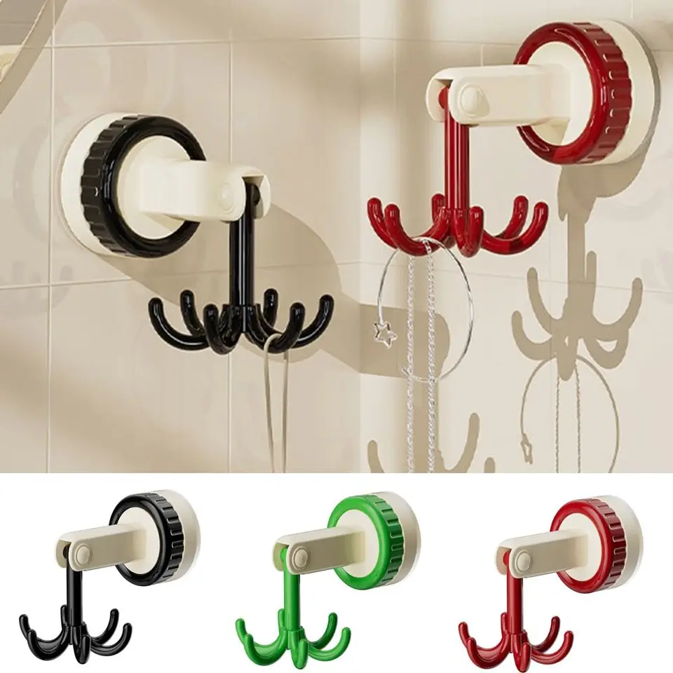 Plast 360 stupňov otáčateľná stena Hanger Watersed Witerproof Six Claw Hook bez dierovacieho šálky Vertikálne flip úložný háčik