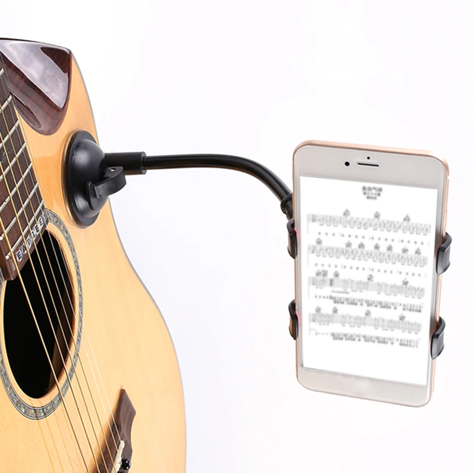 Plastová gitarová držiak na mobilný telefón stojan 360 stupňov otáčateľný prenosný gitarový mobilný telefón Klip SPOP pre spev texty pieseň
