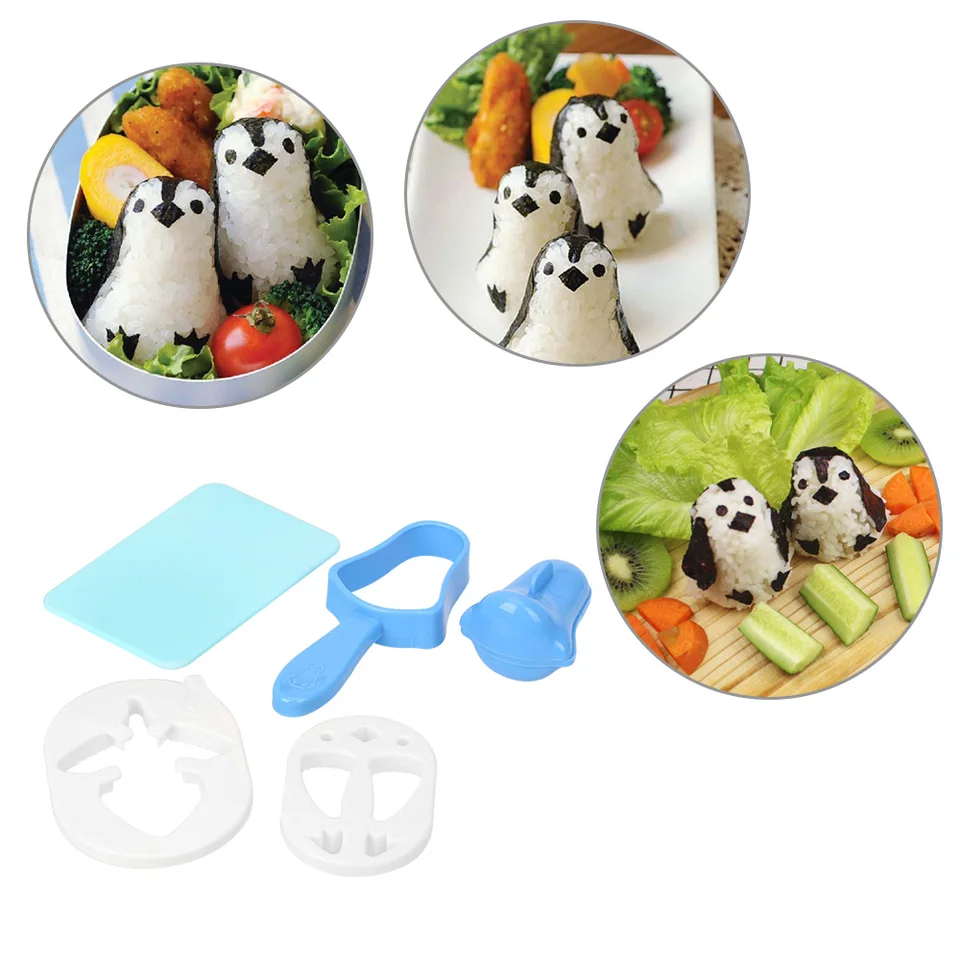Plastová sendvičová sendvičová ryža guľôčková forma Bento Bento Tool 1 Set Sushi Nori Punch Pad Cooking Tools Tools Penguin Sushi Maker Fold