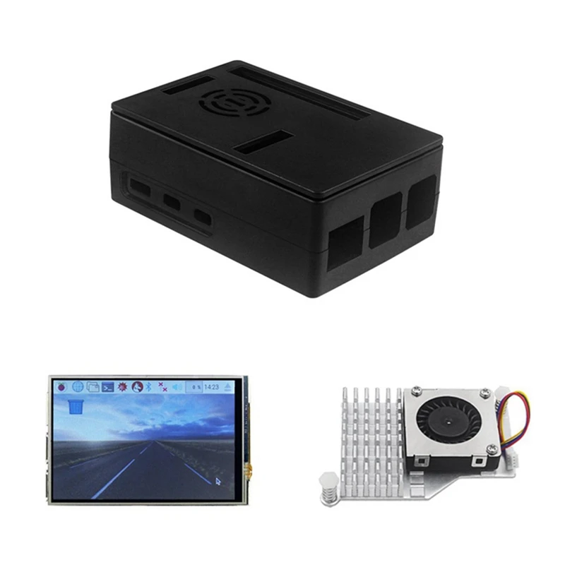Plastové puzdro ABS s chladiacim ventilátorom + 3,5 palcový displej dotykovej obrazovky pre Raspberry Pi 5 5b
