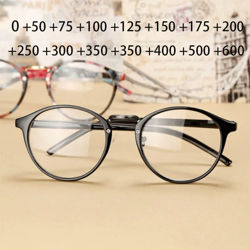 Plastový dizajn retro okrúhle snímky Čítanie okuliarov Muži Ženy Optické okuliare Unisex okuliare +50 +75 +100 +150 +200 +250 až +600