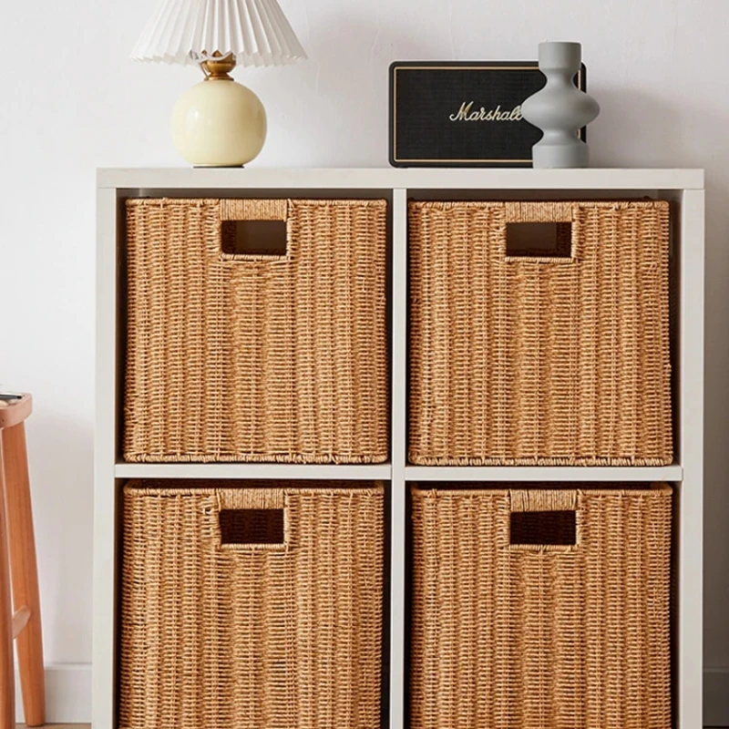 Platen Cabinet, tkaný, japonský rattanový košík, štvorcový box, úložný priestor na usporiadanie poličiek