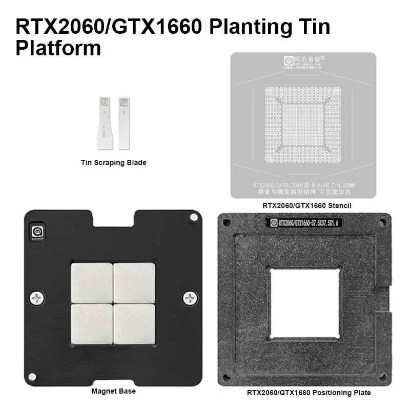 Platforma Amaoe Planting Tin Set pre RTX2080 2070 2060 GTX1660 Grafické karty 0,25 mm vykurovanie BGA reballing oceľová šablóna