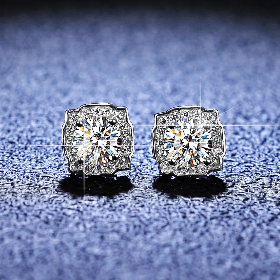 Platina PT950 MOISSANIT Diamond Stud náušnice pre ženy luxusné štvorcové náušnice biele zlato 18k svadobné šperky