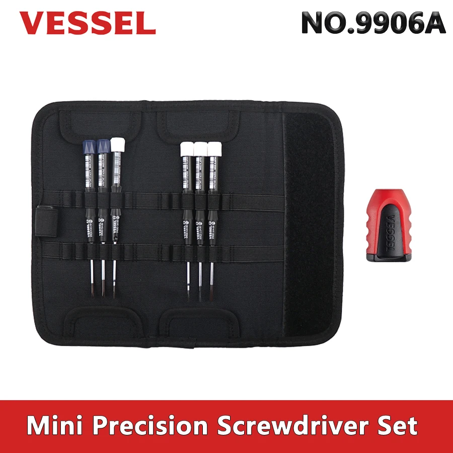 Plavidlo 6ks Mini Precision Screwdriver Set pre Phillips a štrbina s vreckom skrutkovačov a držiakom magnetického skrutky č. 9906a