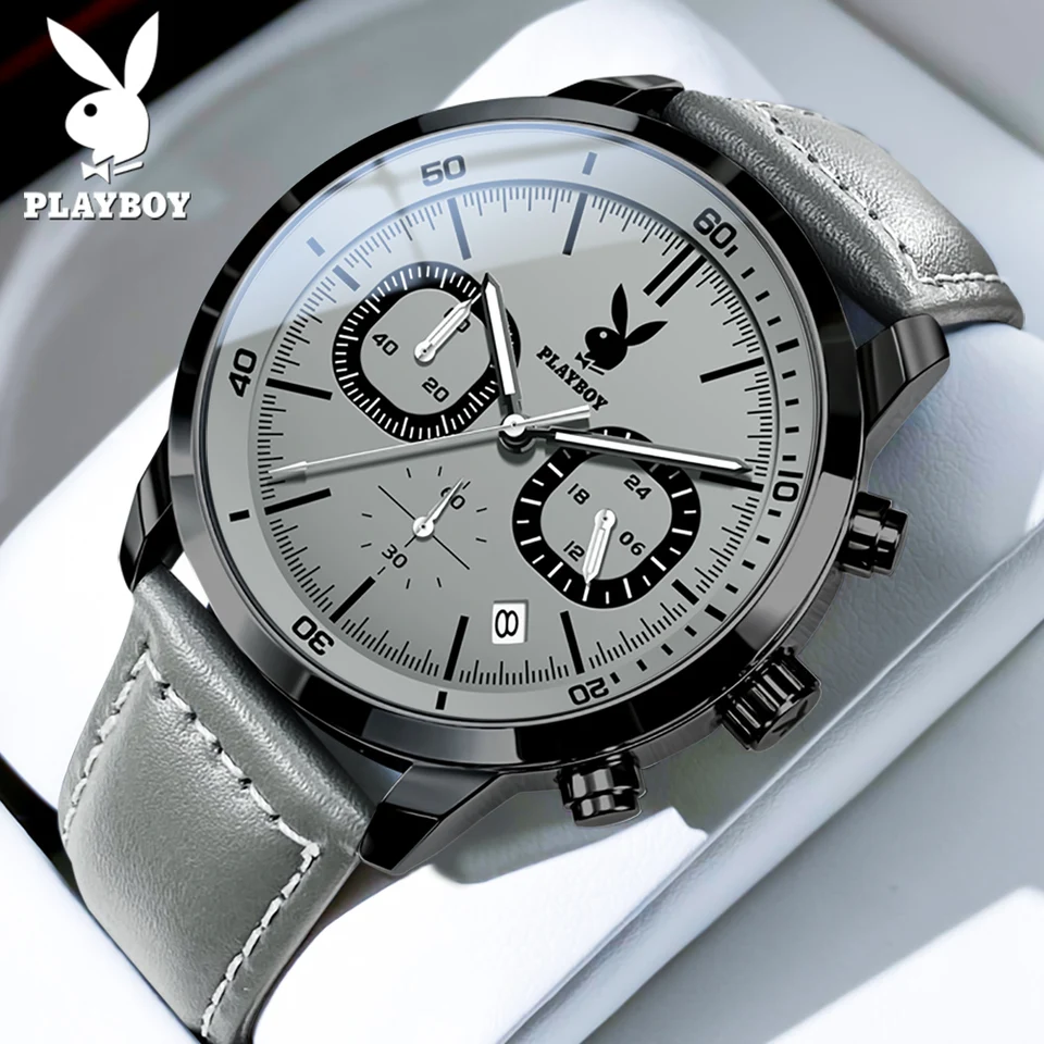 Playboy Top Brand Fashion Watch for Men Kožený remienok Luxusné kremeňové hodinky Pánske hodinky Vysoko kvalitné neformálne nepremokavé zápästie Men