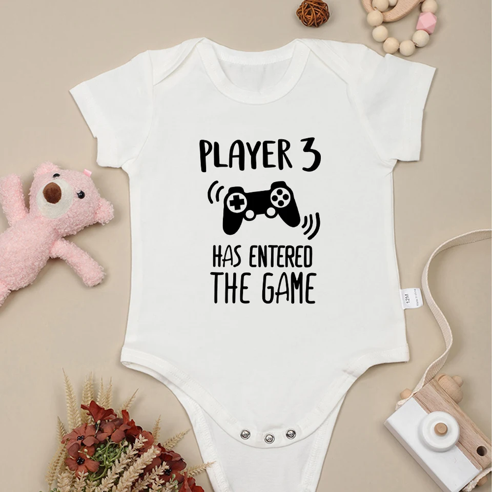 Player 3 vstúpil do hry Funny Novonarodené detské oblečenie móda kreatívne pouličné detské detské teleso bavlna leto Ropa de bebe niña