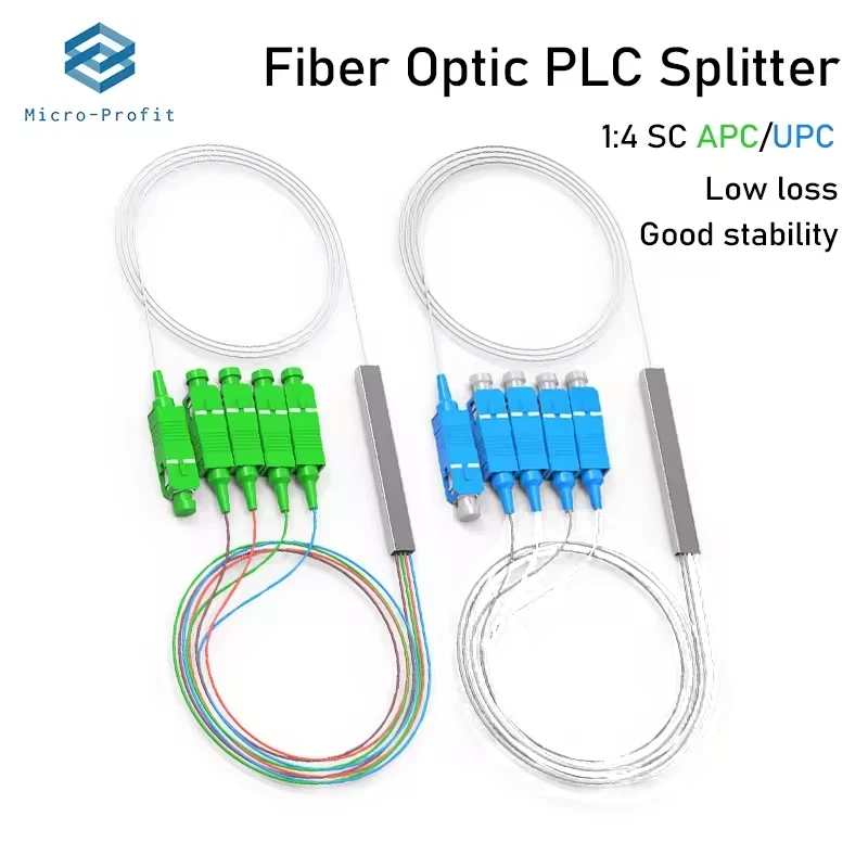 PLC Splitter 1x4 SC APC/UPC 2/10ks Optica Fiber Stvar s jedným režimom 1M Mini oceľová trubica Splitter 1: 4 Optický rýchly konektor