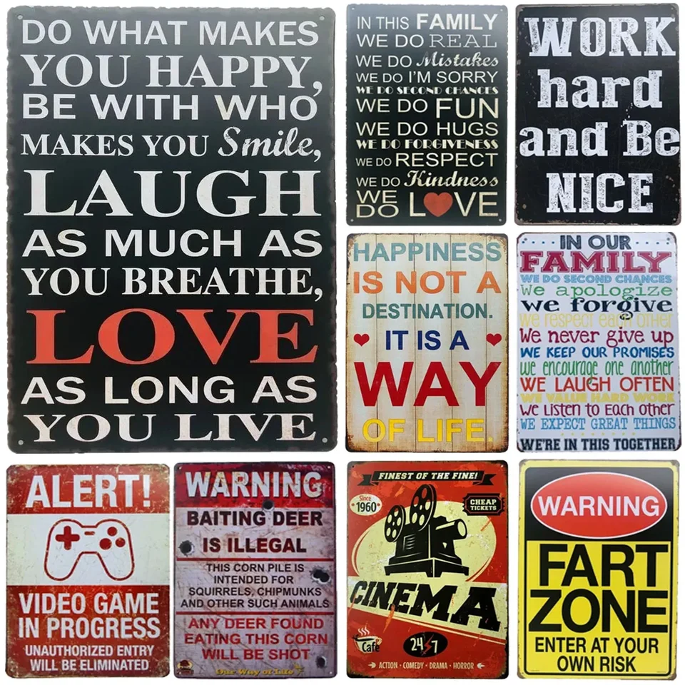 Pleovi kovové plechové znaky smiech Láska Live Wall Decotion Decotion Vintage Art Plagáty železná maľba pre muža Cave Home Cafe Garden Club Bar