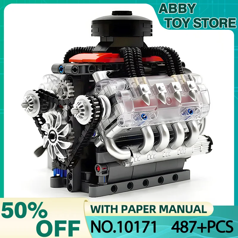 Pleseň King 10171 Technický vozidlo Motor LSX454 Single Turbo V8 Elektricky poháňané motorové blokové bloky Zostava Hračka