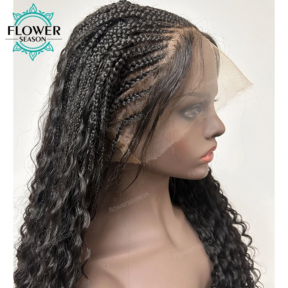 Pletené parochne 100% ľudské vlasy HD čipka bez plné čipky parochne Cornrow Braids Parochne s detskými vlasmi 300% hustota pre čierne ženy