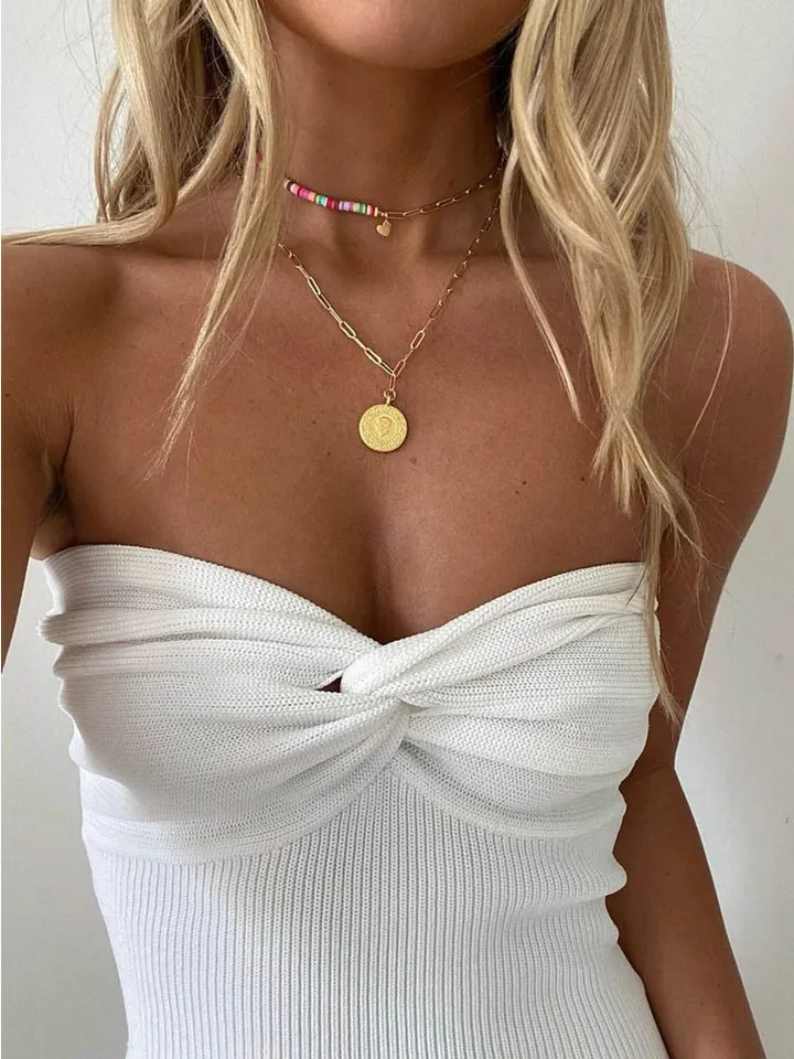 Pletené vrcholy trubice Ženy biele slaps bez ramienok vrcholy letných základných backless off z plodín ramien top bustier