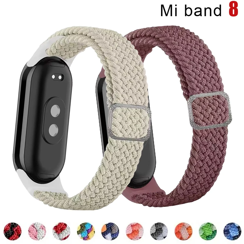 Pletený remienok pre Xiaomi Mi Band 8 Elastic Nylon Solo Loop Nastaviteľné hodinky Nahrádza náramok koreňového náramku pre Miband 8 NFC
