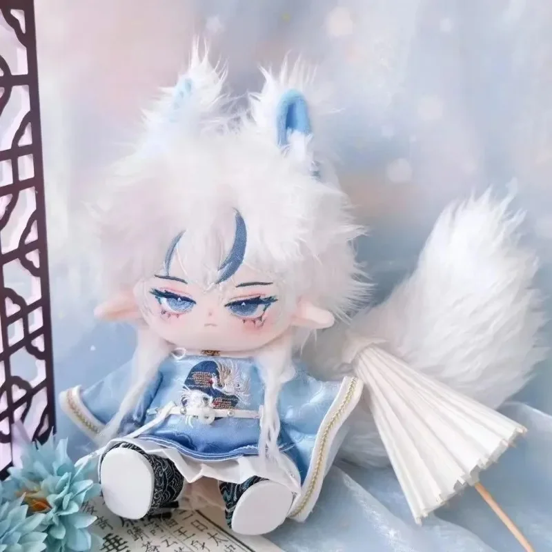 Plnené 20 cm anime genshin dopad boy bábika biela vlna bavlnená bábika Magnetický chvost Vysoko plnený zvierací zvierat