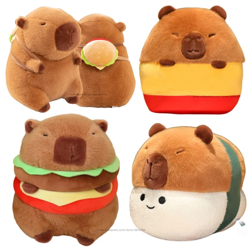 Plnené hamburgerové chipsy cosplay capybra plyšová hračka plnená japonským sushi cabary plushie zvieratá hračky na darček k narodeninám