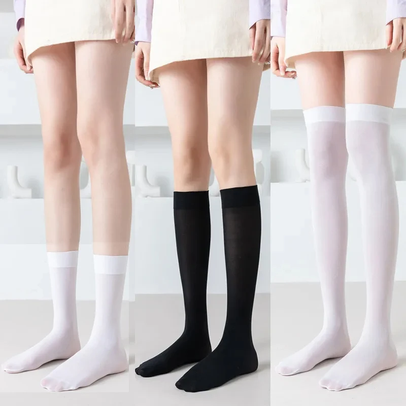 Plná farba jk žena ponožky tenké koleno Vysoké ponožky roztomilé čierne biele lolita dlhé ponožky dievčatá kawaii cosplay nylon nylon pančuchy