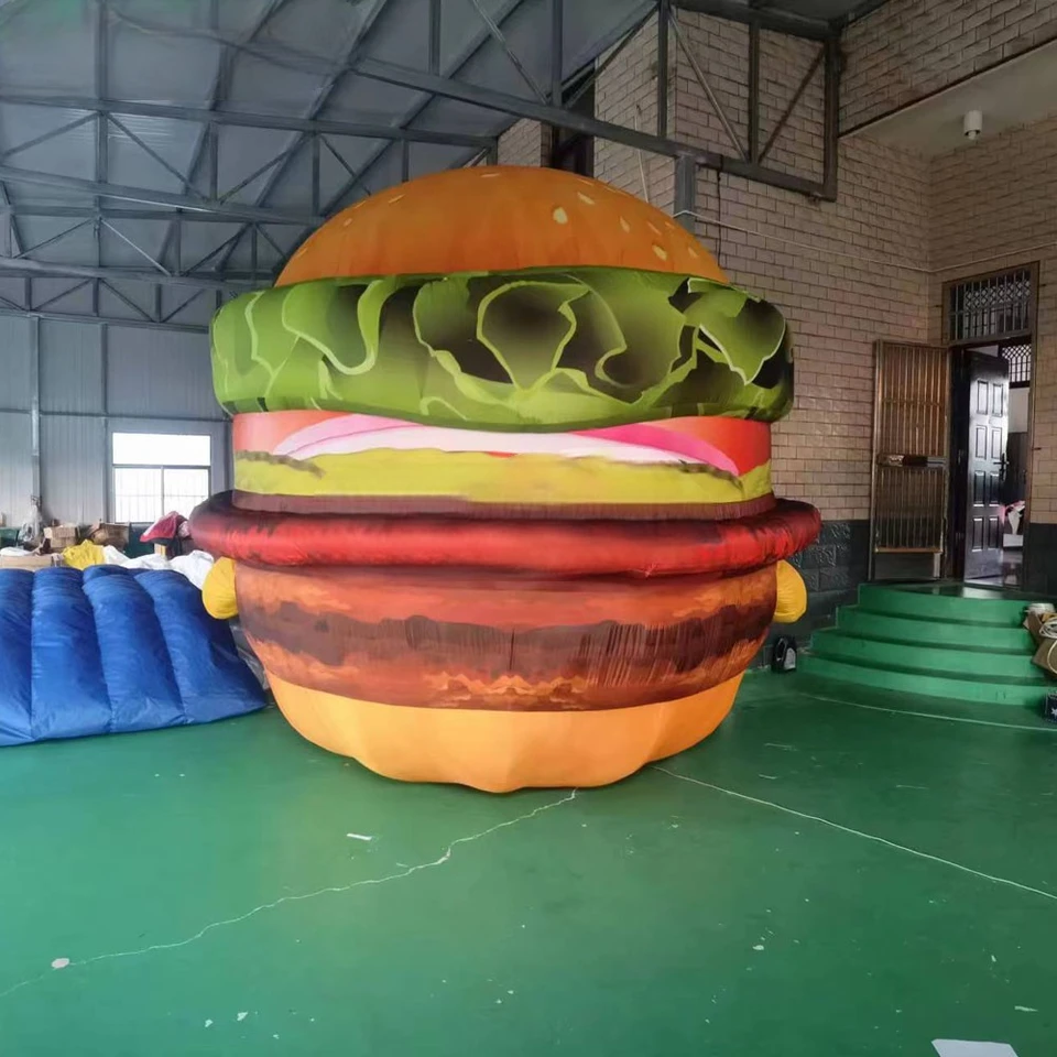Plná farebná tlač obrieho hamburgerového nafukovacieho jedla pre burger reštauráciu reklamu