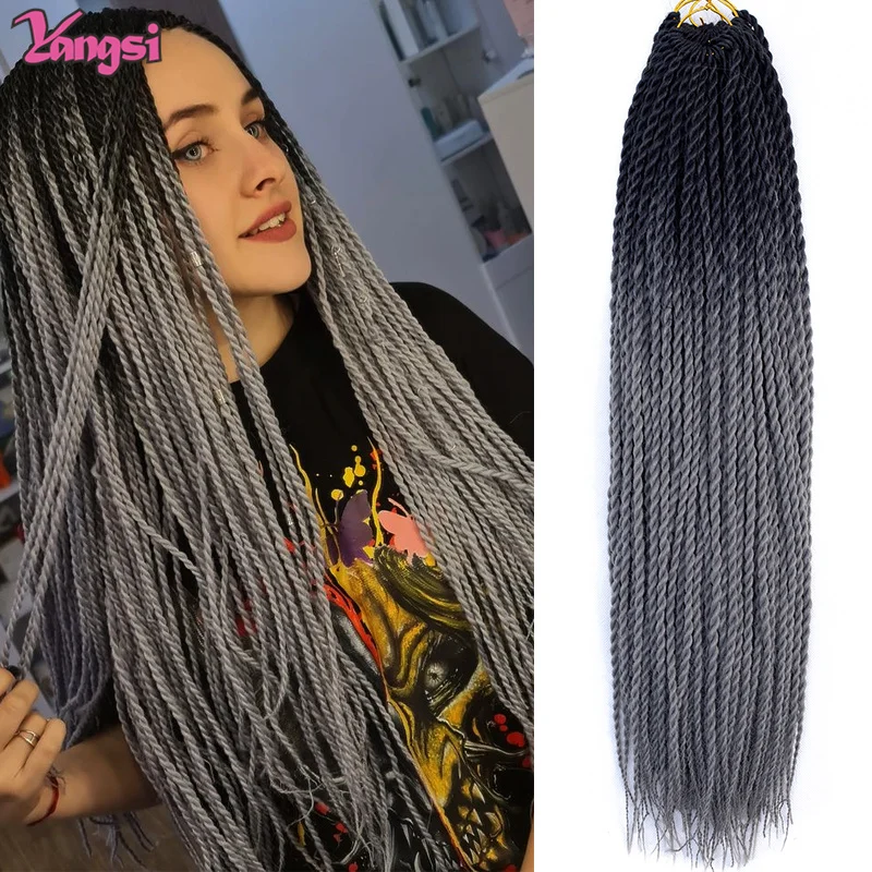 Plná hviezda háčkovaná vlasová vrkoč 24 palcov Senegalse Twist Ombre Syntetické pletenie vlasov 20 prameňov/počítačov Troj -tónová blondínka šedá červená