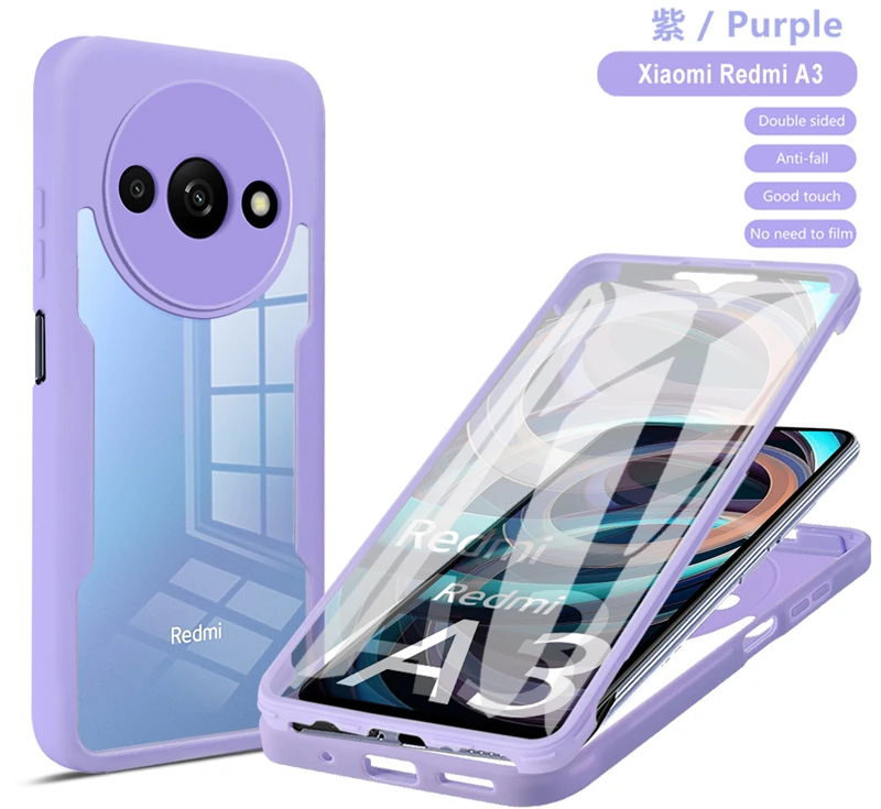 Plná ochrana pre Xiaomi Redmi A3 RedmIA3 360 Plne chránený dvojitý bočný mäkký kryt pre Xiaomi Redmi A3 Redmia3 4G