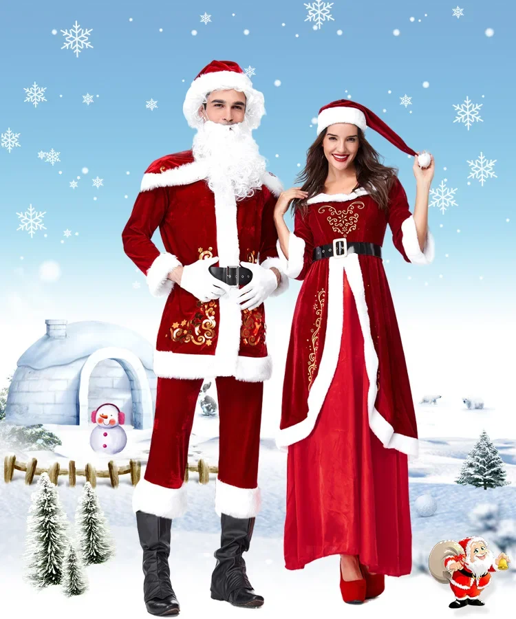 Plná súprava vianočných kostýmov Santa Claus pre dospelých Červené vianočné oblečenie Santa Claus kostým luxusný oblek s bielym bradou