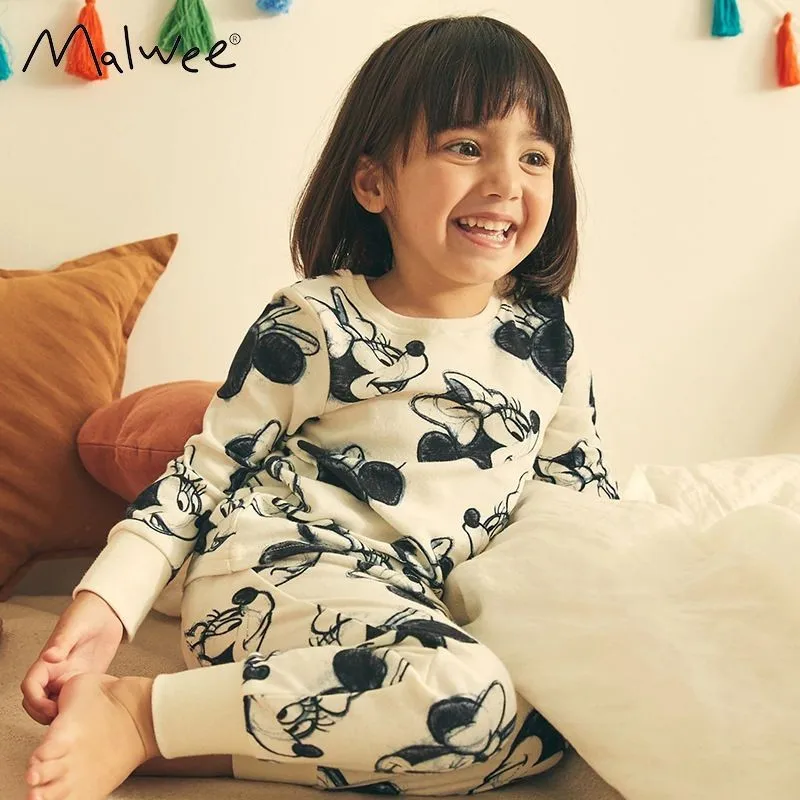 Plná tlač minnie roztomilé dievčatko s dlhým rukávom jesenné zimné detské oblečenie spodná bielizeň súpravy karikatúry detské detské pyžamy outfit