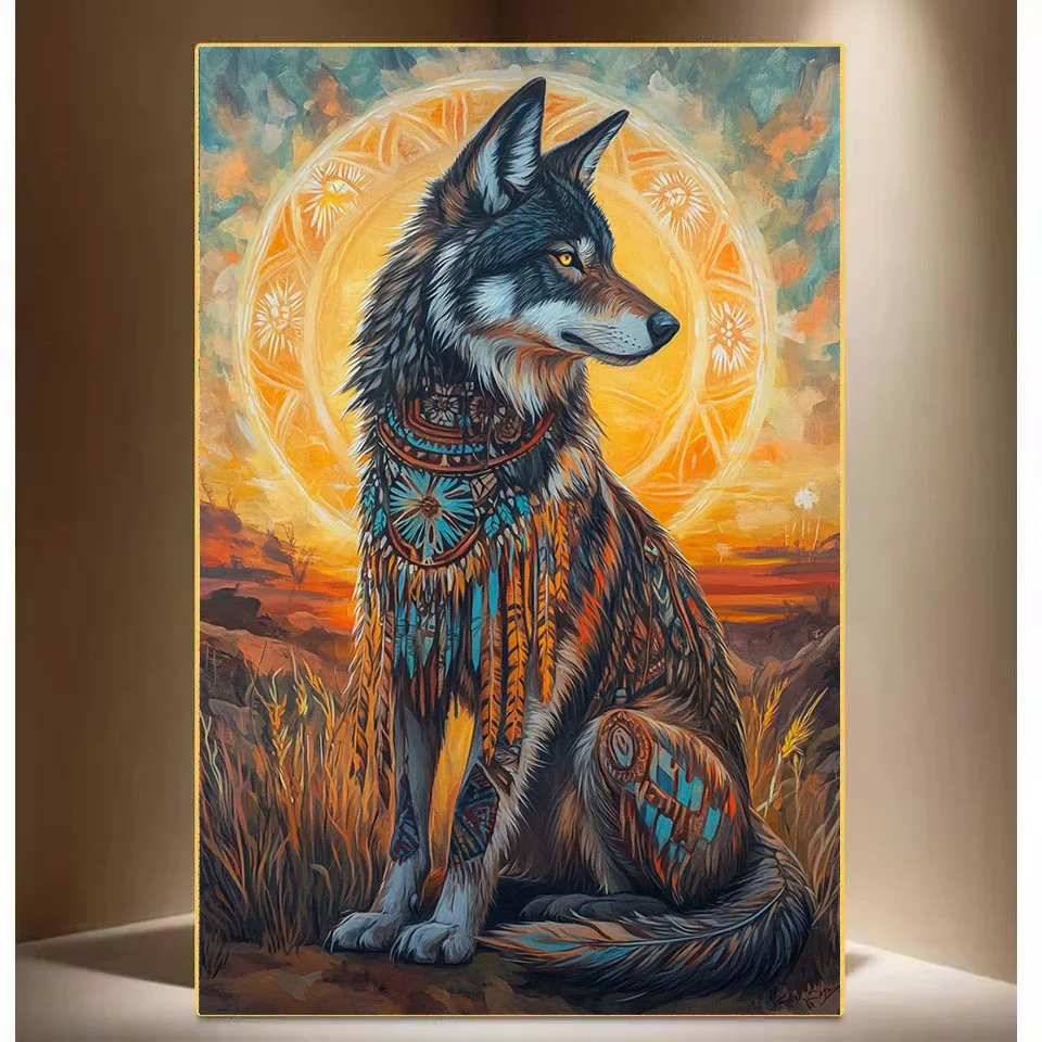 Plné diamantové mozaika zviera Duchovný význam vlkov kamienok 5d DIY Diamond Painting Art Dream Catcher Domáca dekorácia