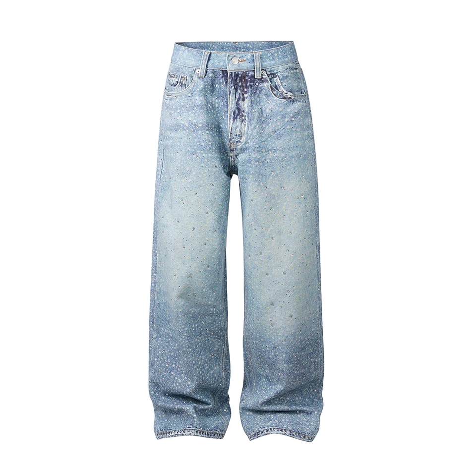 Plné dlažba vytlačená modrá vrecká Džínsy a ženy Ropa Hombre Streetwear Solid Casual Denim Pradesy voľné Cargos