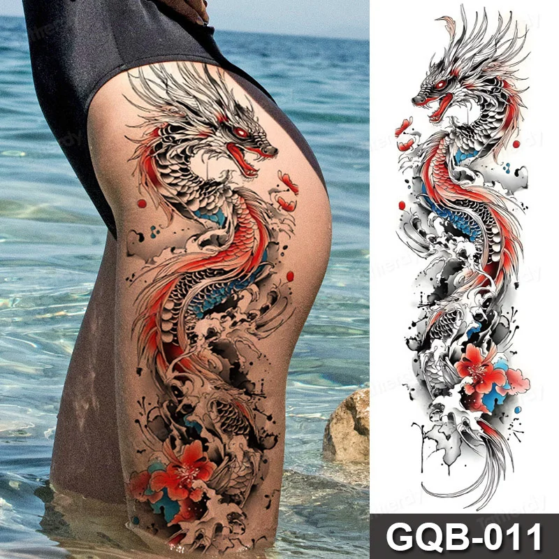 Plné veľké rukávové rukávy Tetovanie Dragon lebka kvetina nepremokavá dočasná nálepka Tatoo Compass Men Dám