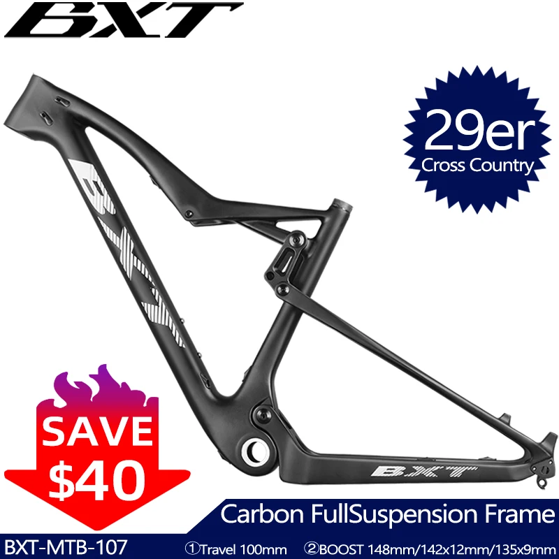 Plné zavesenie Carbon Mountain Bike Rám 29er Thru Axle Boost, MTB Bicycle Cestovanie 100 mm 148 mm