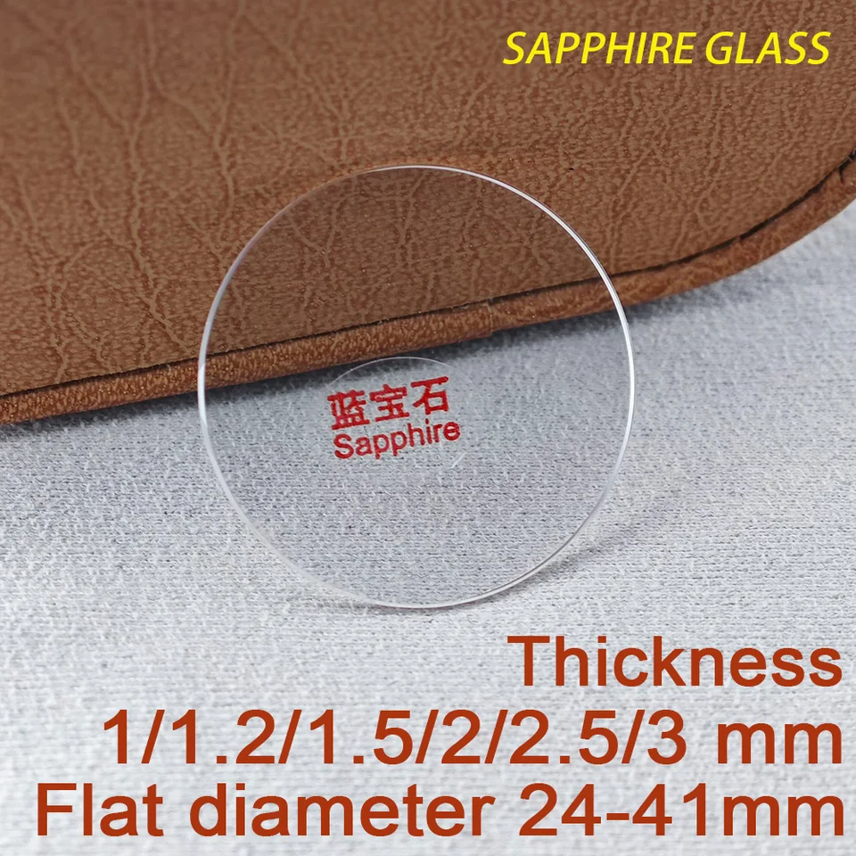 Ploché zafírové sklo hrubé 1,0/1,2/1,5/2,0/2,5/3,0 mm, priemer 24 - 41 mm priehľadné krištáľové minerálne sklo hodinky