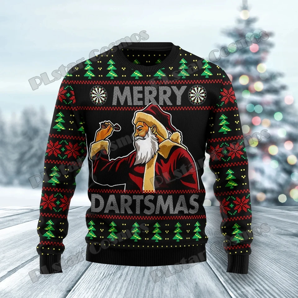 Plstar Cosmos Santa Claus Merry Dartsmas 3D tlačené pánske škaredé vianočné sveter Zimné unisexové neformálne pletenie pullover myy43