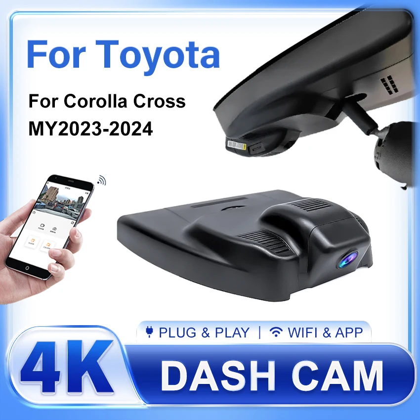 Plug and Play 4K 2160p Dash Cam DVR Camera 2 Recorder WiFi Night Vision for Toyota Corolla Cross XG10 2023 2024